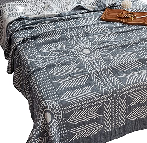 MEJU Indian Boho Muslin Lightweight Summer Blanket for Bed Sofa Couch, 100% Combed Cotton 3 Layer Soft Warm Quick Dry Throw Blanket Bed Coverlet Sheet (Boho, Twin 60 in X 80 in - color: Boho, size: Twin 60 in x 80 in