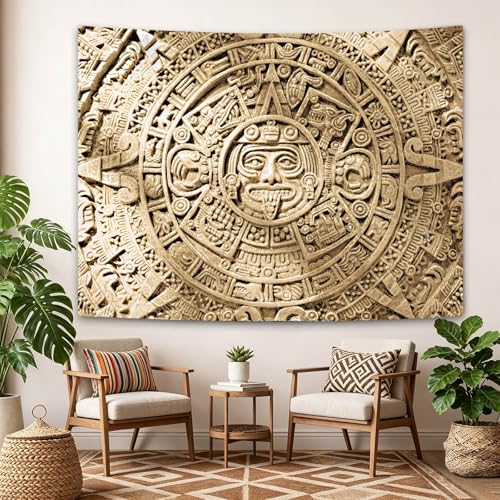 SHRAPHY Aztec Mayan Tapestry, Ancient Civilization History Calendar View Blanket Wall Hanging, Mandala Home Decor Art for Bedroom Living Room Dorm Office 80x60Inches