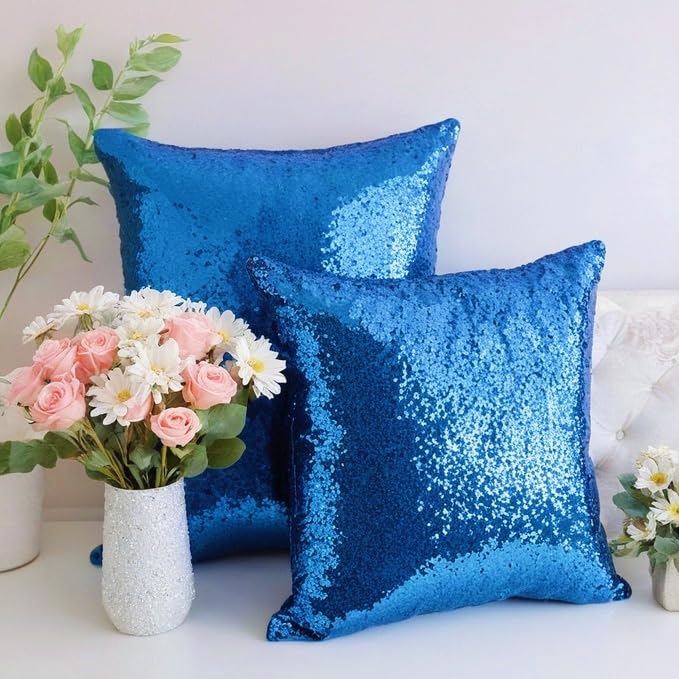 ShinyBeauty Blue Throw Pillows Cover for Couch, Sequin Pillow Case 24"X24" Set of 2, Royal-Blue Cushion Covers Throw Pillow Cases for Sofa,Bed,Home Decorations - color: Royal Blue, size: 24" x 24" (Pack of 2)