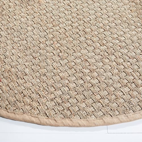 SAFAVIEH Area Rug 5' Round - Natural Fiber Collection - Natural & Beige, Seagrass, Basketweave Pattern with Border (NF114A) - color: Natural/Beige, size: 5' (Round)