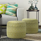 SIMPLIHOME Bayley Transitional Round Braided Pouf in Muted Yellow and Natural Cotton for the Living Room, Bedroom and Kids Room - color: Muted Yellow and Natural