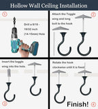 8 Sets Heavy Duty Swag Ceiling Hooks with Hardware for Hanging Plants, Cavity Wall Fixing, Easy Installation, Holds Up to 30lbs, Ideal for Home & Garden (8 Sets, Black)