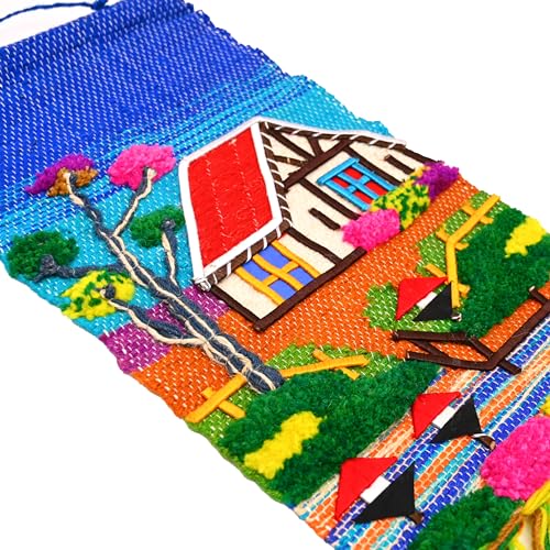 Tarini Gallery Hand Made Jute Wall Hanging Hand woven Tapestry Art Home View Natural Landscape Scenery for Home Office Decor and Gifting(Multicolor Indian Cottage) - color: Multicolor Indian Cottage