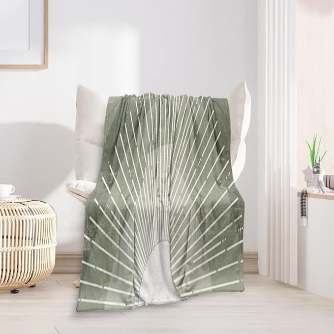Boho Moss Green Sunrise Mid Century Throws Blankets Modern Abstract Decorative Blankets Boho Minimalist Geometric Aesthetic Soft Warm Bed Bedding Blankets for Couch Bedroom Office 70"x80"