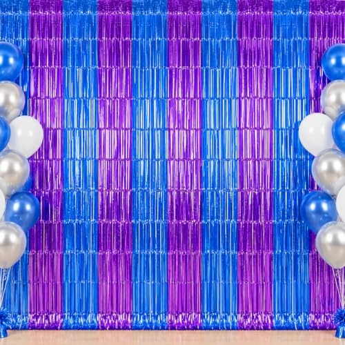 TONIFUL 2Pcs Blue Purple Door Streamers,Green Photo Booth Backdrop,Metallic Streamers Green Foil Fringe Curtains for Birthday,Christmas,New Year,St. Patrick's Day Party Streamers Decor - color: Blue Purple