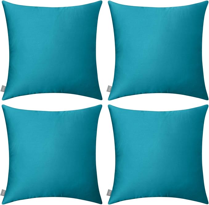 Thmyo 4-Pack 100% Cotton Comfortable Solid Decorative Throw Pillow Case Square Cushion Cover Pillowcase Sublimation Blank Pillow Covers DIY Throw Pillowcase for Sofa(16x16 inch/ 40x40cm,Lake Blue)