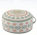 MOCOFO Unstuffed Round Pouf Cover - Boho Geometric Ottoman Footstool Cover with Handle, Tribal Fabric Floor Cushion Storage Bag for Living Room, Bedroom, Nursery (Sage Green/Terracotta)