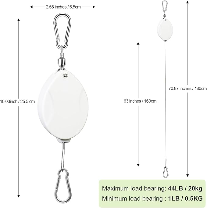 2 Pcs Upgraded Heavy Duty Retractable Plant Hanger,Plant Pulleys for Hanging Plants,Easy to Raise and Lower,Auto Lock,Adjustable Hook for Garden Baskets Pots,Birds Feeder and Wind Chime,White