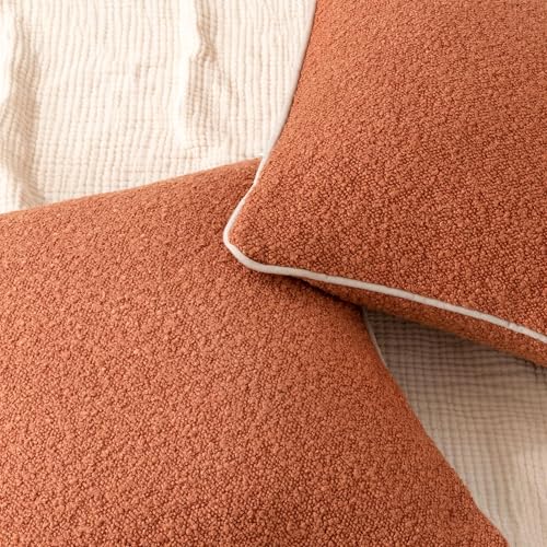 Amazon Basics Boucle Throw Pillow Covers for Couch, Living Room, Orange Home Decor with Hidden Zipper, Brown, 20×20in, Pack of 2 - color: Brown, size: 20" x 20" (Pack of 2)