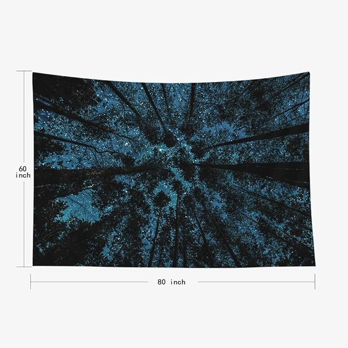 EMMTEEY Forest Tapestry for Bedroom & Ceiling Wall Art - Starry Night Sky with Dark Stars Aesthetic Wall Hanging Décor 80x60 Inch for Dorm Living Room