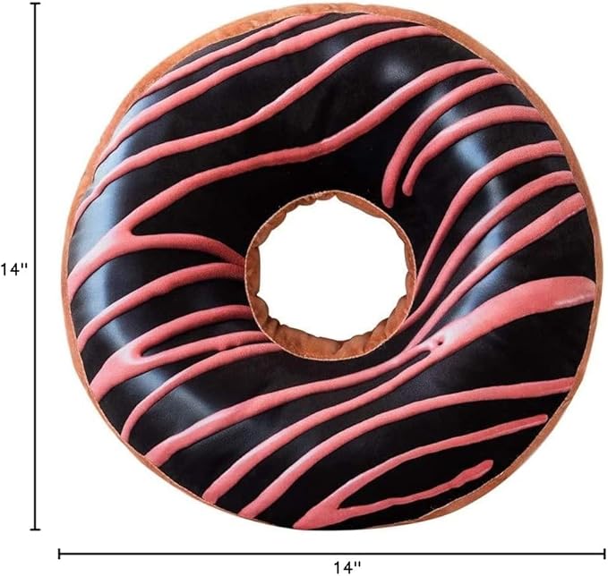 HYSEAS Round Throw Pillow 14 Inch Chocolate Pink Donut, 3D Digital Print Decorative Comfortable Soft Plush Funny Food Shaped Pillow Light Weight Seat Pad Cushion for Couch, Chair, Floor, Sofa