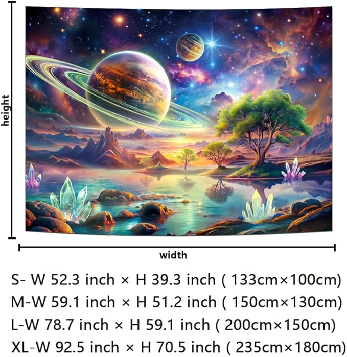 Lahasbja Blacklight Galaxy Space Tapestry UV Reactive Planet Wall Hanging Magical Trees Tapestries Cosmic Mountain Landscape Wall Decor Aesthetic Starry Night Backdrop for Bedroom
