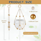 Hotfiary Plant Hanger Indoor Hanging Plant Holder Hang Planter Basket Wood Bead Decorative Flower Pot Holders Boho Farmhouse Rustic Decor Indoor Outdoor (Pot Not Included)