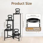 LASZOLA 4 Tier Large Plant Stand Indoor Tall with 10 Inch Metal Tray, Corner Folding Flower Display Rack, Modern Plant Holder Shelf for Outdoor Patio Porch Garden Office Living Room, Black