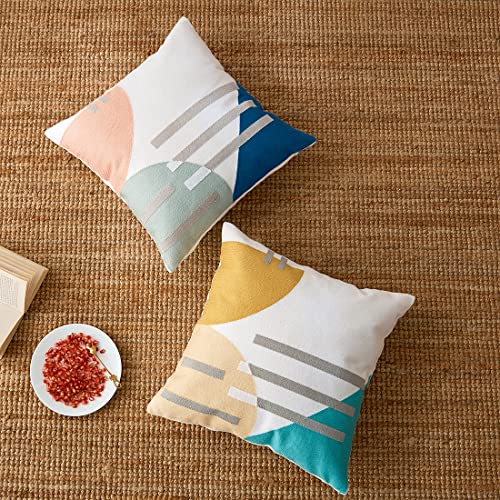 vctops Boho Geometric Tufted Decorative Throw Pillow Cover Farmhouse Cotton Embroidery Accent Square Cushion Case for Couch Sofa Bed (EmbroideryR, 18"x18") - color: Embroideryr, size: 18" x 18" (Pack of 1)