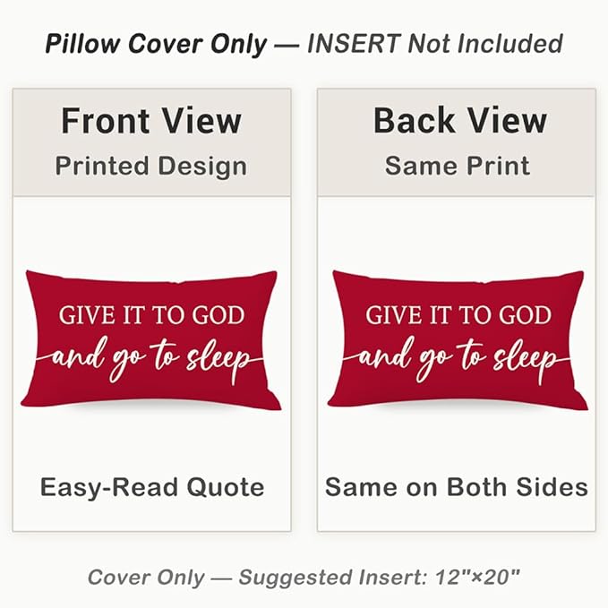 Red Christmas Pillow Covers 12x20 Inch Set of 2 – Relax God’s Got This/Give It to God and Go to Sleep – Christian Holiday Throw Pillowcase, Gift for Women