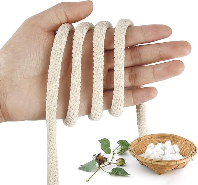 Tenn Well 8mm Cotton Rope, 66 Feet Braided Cotton Cord, Multi-Purpose Rope for Macrame Knotting, Wall Hangings, Clothes Lines, Drawstings and DIY Crafts (Beige)