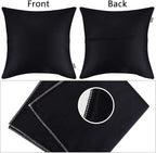 Thmyo 4-Pack 100% Cotton Comfortable Solid Decorative Throw Pillow Case Square Cushion Cover Pillowcase Sublimation Blank Pillow Covers Christmas DIY Throw Pillowcase for Sofa(20x20inch/50x50cm,Black)