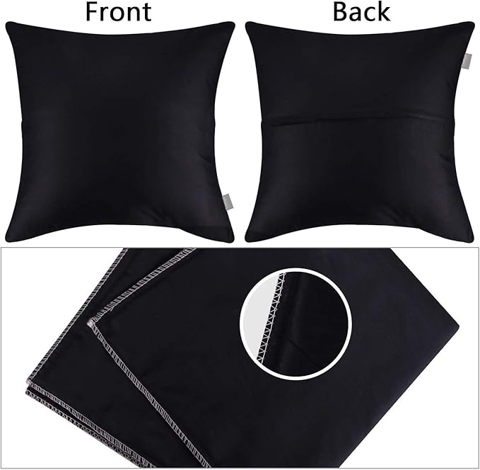 Thmyo 4-Pack 100% Cotton Comfortable Solid Decorative Throw Pillow Case Square Cushion Cover Pillowcase Sublimation Blank Pillow Covers Christmas DIY Throw Pillowcase for Sofa(18x18inch/45x45cm,Black)