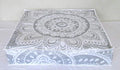 ICC Large Square Floor Pillow Cover Hippie Ottoman Pouf Cover Daybed Cotton Mandala Cushion Cover with Heavy Duty Zipper Seating Ottoman Poufs Dog-Pets Bed (White Silver Flower, 35" Square)