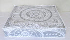 CRAFT KALA Mandala Floor Pillow Cushion Cover Seating Throw Cover Hippie Decorative Bohemian Ottoman Poufs Pillow Cases Boho Indian Cotton Living Room Yoga Home Décor 24" Square, White Silver Flower