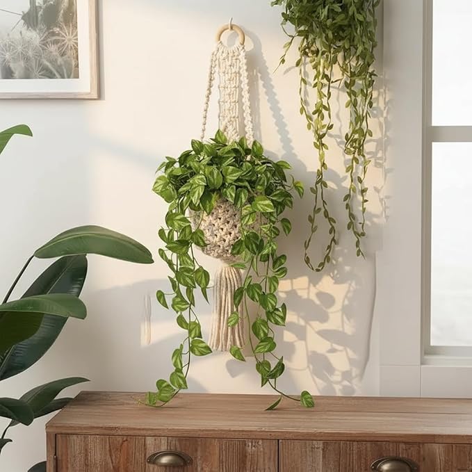 Boho Hanging Wall Basket Indoor - Cute Hanging Planter Farmhouse, Hanging Baskets for Organizing, Living Room Bedroom