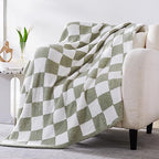 WRENSONGE Checkered Throw Blanket, Sage Green Soft Cozy Fluffy Warm Hand Made Queen Throw Blankets for Couch, Sofa, Chair, Bed, Camping, Picnic, Travel Lightweight Bed Blanket - 90"*90" - color: Aloe Sage, size: Queen(90"x90")