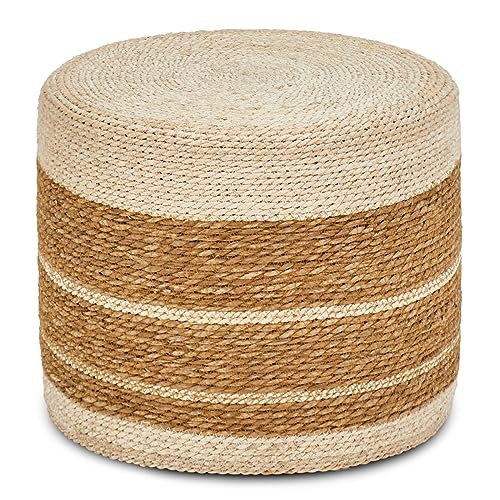 Wimarsbon 18'' Ottoman Pouf, Natural Braided Poof, Rustic Handweave Lounge Pouffe, Boho Footrest Stool for Bedroom, Accent Table or Seat for Living Room - color: 18inch Natural Cattail + Natural Corn Husk