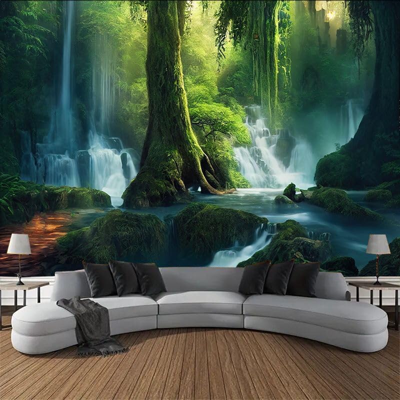 FENDROM Waterfall Jungle Tapestry, Nature Primary Forest Landscape Art Decor for Bedroom Living Room Office Home Mystical Wonderland Scenery Decoration - color: Jungle, size: 90"L x 71"W