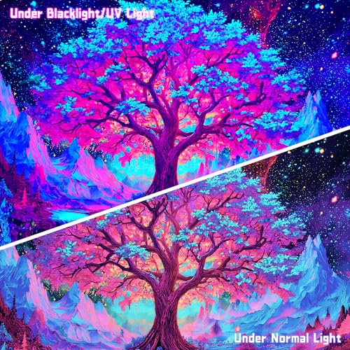 AOHMPT Blacklight Tapestry Glow in the Dark Tapestry Tree Design 59'' × 51'' inch Wall Hanging Decor for Bedroom Living Room - color: Tree, size: 59"L x 51"W
