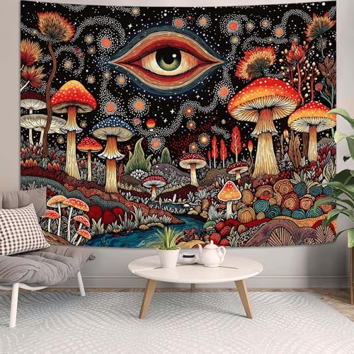 Accnicc Hippie Red Mushroom Tapestry Abstract Mystical Eye Wall Tapestry for Bedroom Aesthetic Boho Fantasy Starry Night Plant Small Tapestries Wall Hanging for Dorm Living Room Decor 60 × 44 Inch - color: Black Scarlet, size: 60"L x 44"W