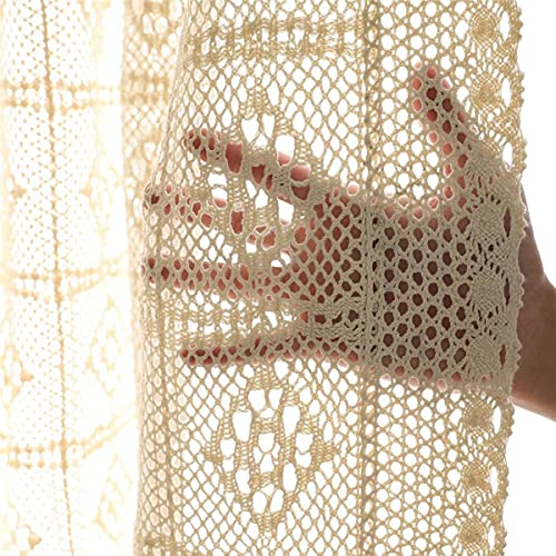Rustic Crochet Curtains for Living Room Farmhouse Hollow Knitted Lace Curtain Panels for Bedroom Rod Pocket Boho Cotton Window Drapes for Doorway 1 Panel W39 X L71 Inch - size: 39"W x 71"L (Pack of 1)