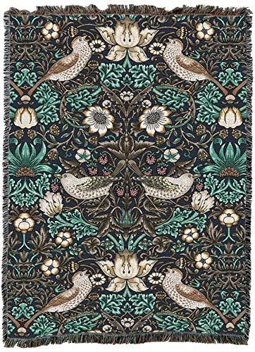 Pure Country Weavers William Morris Strawberry Thief Slate Blanket XL - Arts & Crafts - Gift Tapestry Throw Woven from Cotton - Made in the USA (82x62) - color: Slate, size: X-Large