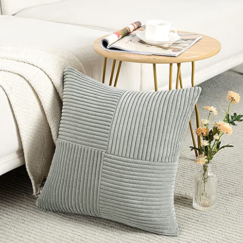 Fancy Homi 2 Packs Grey Samll Decorative Throw Pillow Covers 12x12 Inch with for Living Room Couch Bed, Rustic Farmhouse Boho Home Decor, Soft Corss Patchwork Corduroy Square Cushion Case 30x30 cm - color: Gray, size: 12" x 12" (Pack of 2)