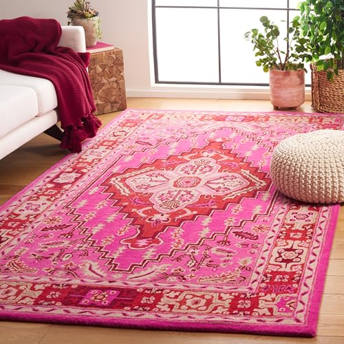 SAFAVIEH Bellagio Collection Accent Rug - 4' x 6', Red & Pink, Handmade Medallion Wool, Ideal for High Traffic Areas in Entryway, Living Room, Bedroom (BLG545B) - color: Red/Pink, size: 4' x 6' (Rectangular)