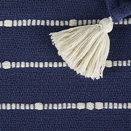 DII Striped Throw Collection Cotton Slub, Hand-Tied Tassels, 50x70, French Blue & Off-White - color: French Blue & Off-white, size: 50x70''
