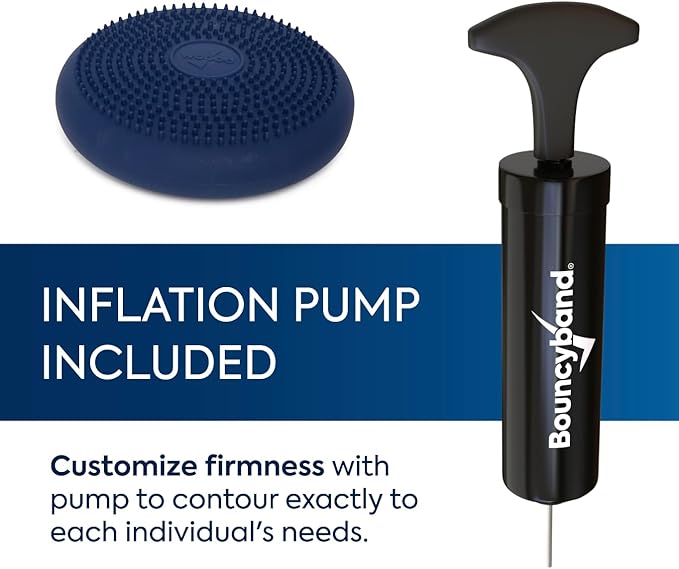 BouncyBand Wiggle Seat, Blue, 1-Pack – Small 10.75” D x 2.5” H Wobble Cushion for Kids Aged 3-7 – Sensory Tool Promotes Active Learning & Improves Productivity – Includes Pump for Easy-Inflation