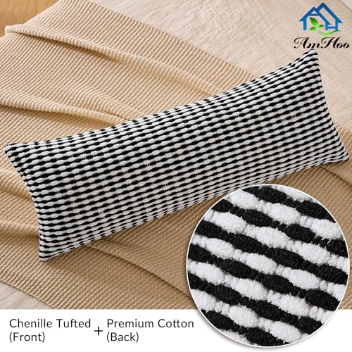 AmHoo Boho Chenille Pillow Cover Decorative Tufted Pillowcase for Couch Bed Sofa Bedroom Living Room Modern 14 x 36-Inch Black - color: Black, size: 36" x 14" (Pack of 1)