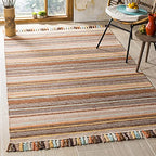 SAFAVIEH Montauk Collection Accent Rug - 3' x 5', Brown & Multi, Handmade Boho Stripe Fringe Cotton, Ideal for High Traffic Areas in Entryway, Living Room, Bedroom (MTK901H) - color: Brown/Multi, size: 3' x 5' (Rectangular)