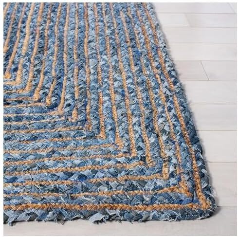 SAFAVIEH Cape Cod Collection Area Rug - 2'3" x 5', Blue & Natural Brown, Handmade Jute & Cotton, Woven Braided Design (CAP202M)