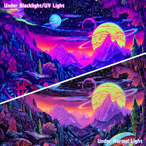 AOHMPT Blacklight Tapestry Glow in the Dark Tapestry Landscape Design 79'' × 59'' Inch Wall Hanging Decor for Bedroom Living Room - color: landscape -B, size: 79"L x 59"W