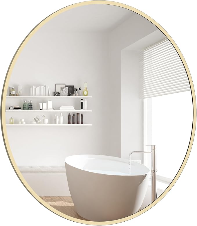 WallBeyond 20 inch Round Mirror Gold Circle Wall Mirror for Bathroom with Metal Framed, Round Wall Mirror for Wall Decor, Vanity, Entryway Living Room