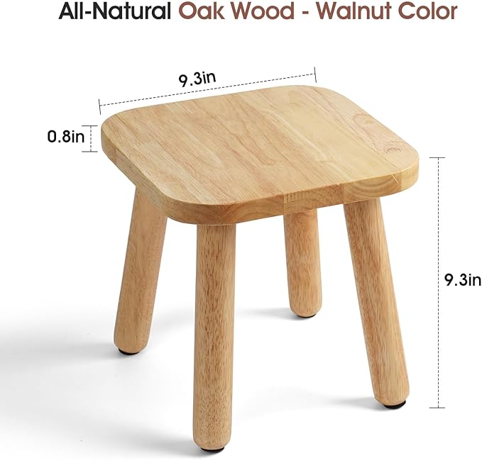 Solid Wood Step Stool 9.3" - 300lbs Capacity Plant Stand Indoor, Smal Stools to Sit on, Multi-Use Footstool for Bathroom/Bedroom/Kitchen（Natural Color）