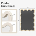 24"x36" White Wavy Wall Mirror for Bedroom Vanity, Large Cream Solid Wood Asymmetrical Mirror, Cute Squiggle Mirror for Room Decor, Aesthetic Funky Curvy Frame