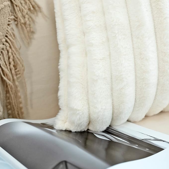 JOJUSIS Pack of 2 Faux Fur Plush Decorative Throw Pillow Covers Couch Cushion Case Soft Pillowcases (White, 24 x 24-Inch)