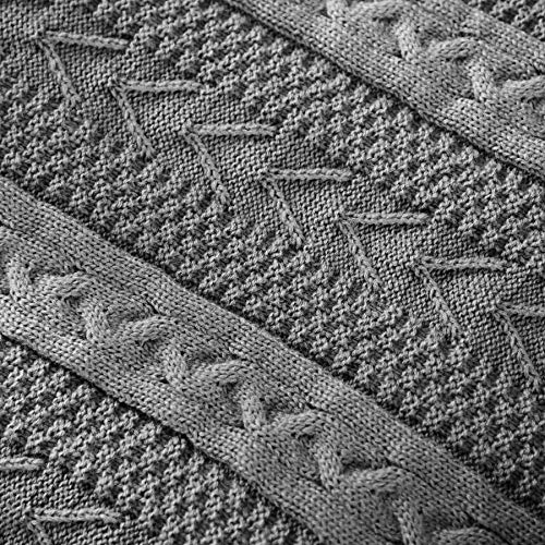 Longhui bedding Acrylic Cable Knit Sherpa Throw Blanket - Thick, Soft, Big, Cozy Grey Knitted Fleece Blankets for Couch, Sofa, Bed - 60 x 80 Inches Gray Coverlet, 5.2 Pounds - color: Grey, size: 60"x80", Oversize