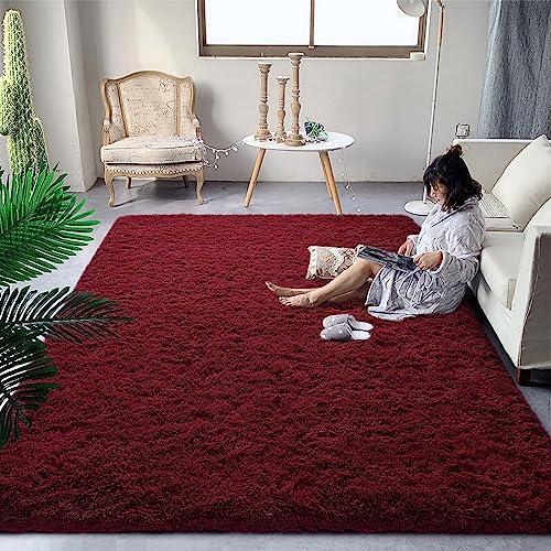 DweIke Fluffy Burgundy Red Rugs for Bedroom Living Room, 3x5 Feet Soft Plush Shaggy Wine Maroon Girls Boys Kids Rug, Non-Slip and Machine Washable Carpet for Dorm Nursery Classroom Decor - color: Wine Red, size: 3 Ft X 5 Ft