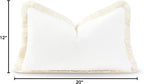 Hofdeco Premium Coastal Patio Indoor Outdoor Lumbar Pillow Cover Only, 12"x20" Water Resistant for Backyard, Couch, Solid White Fringe