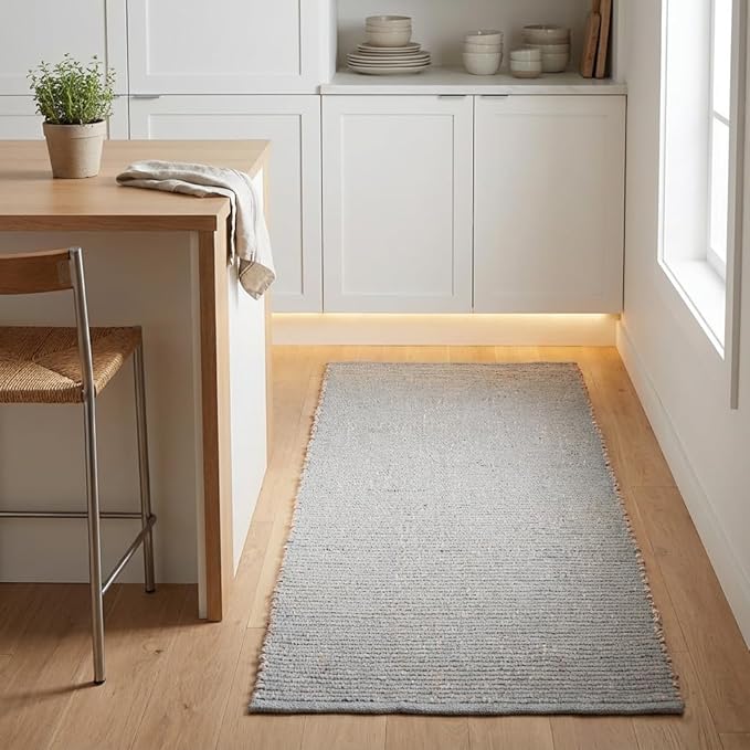 Light Gray 2X4 Handwoven Jute Cotton Mat – Reversible Natural Fiber Rug for Entryway, Bathroom, or Kitchen