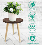 10IN Tall Plant Stand Holder for Indoor Planters, Mid Century Small Round Wood Table for Living Room Corner Floor